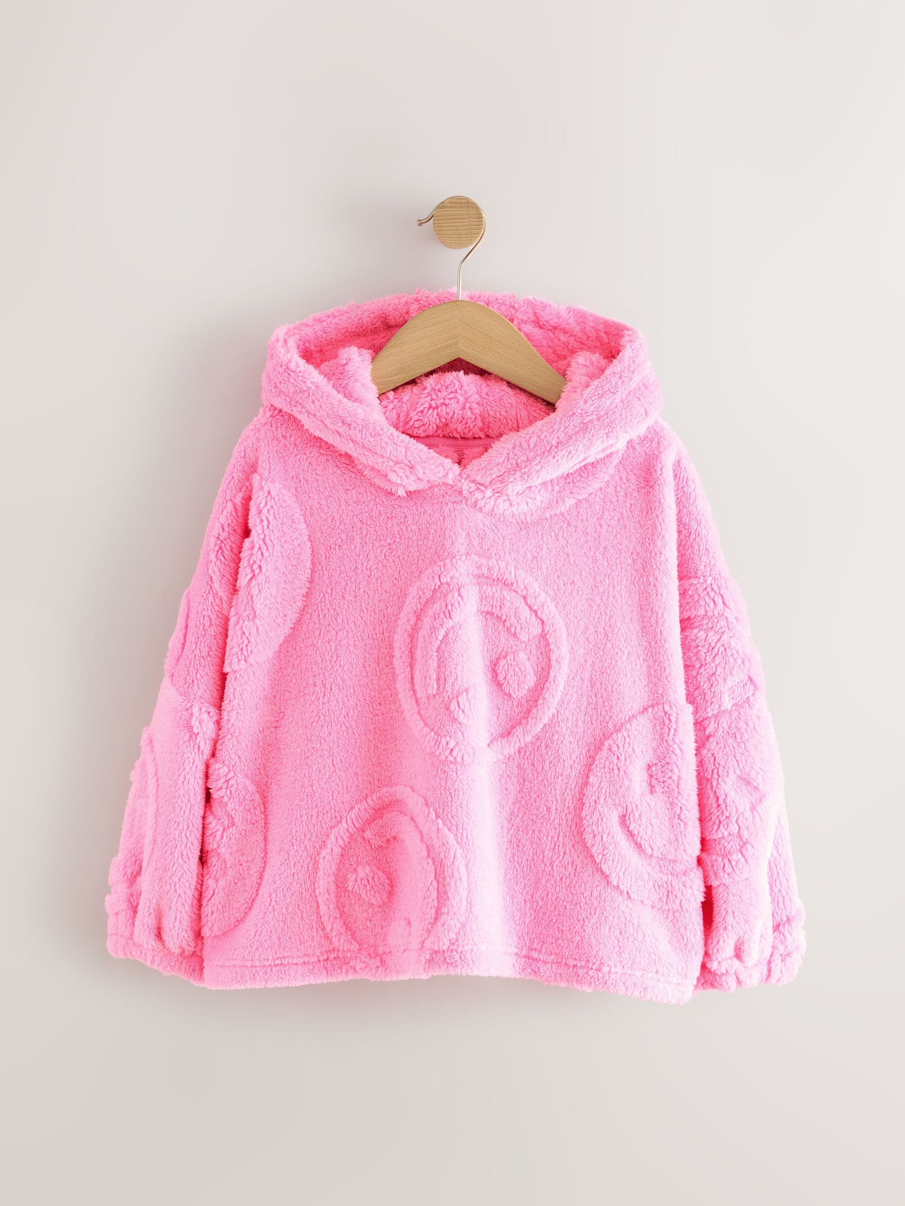 Roze - Jacquard fleecedeken met vrolijk gezicht, cropped en met capuchon (3-16jr)