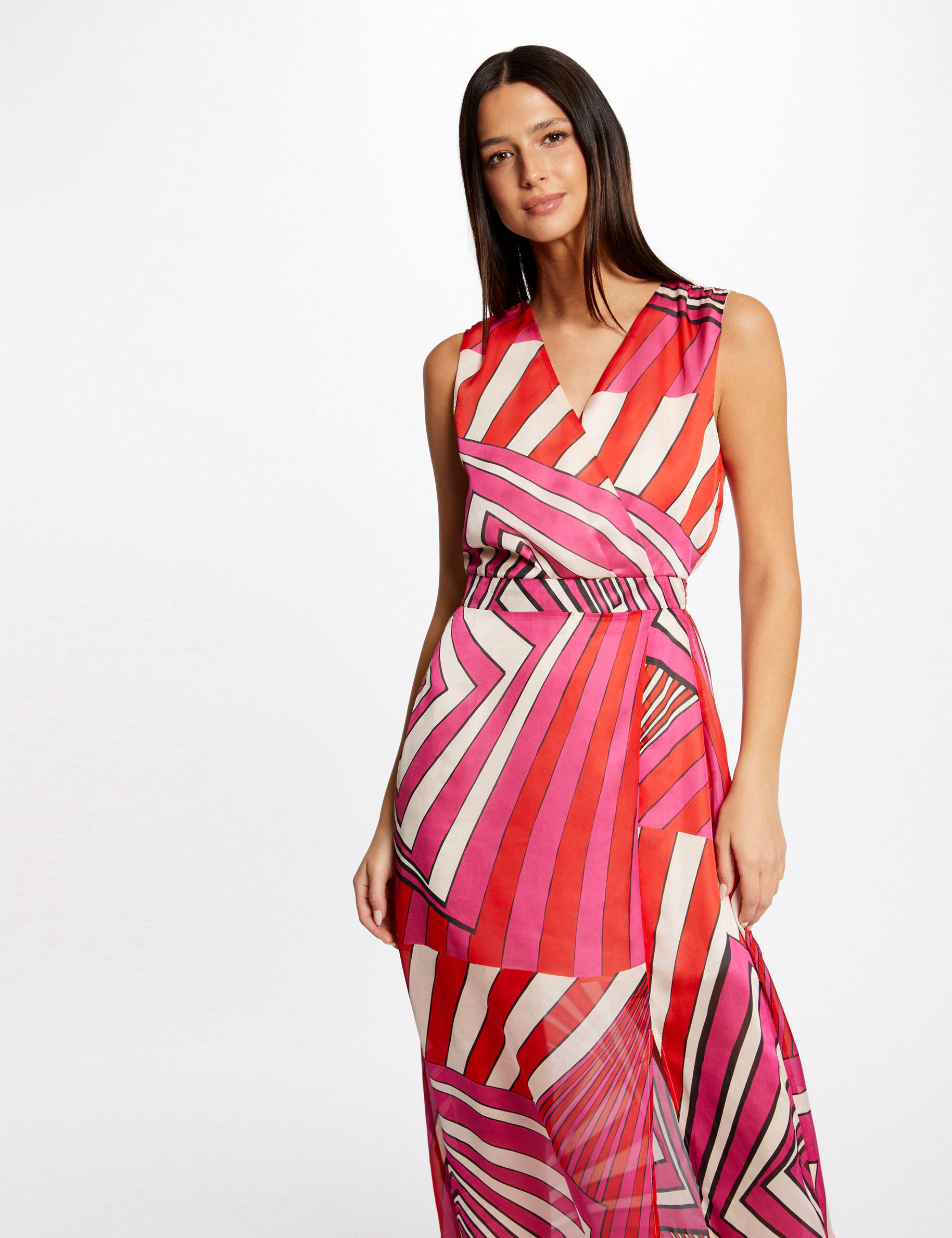 Robe longue cintrée imprimé géométrique multico femme - multico