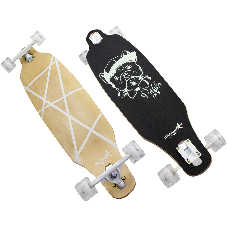 muuwmi Lights Longboard GLOW ABEC 7 Pablo, mit Leuchtrollen und Glow-Effekt