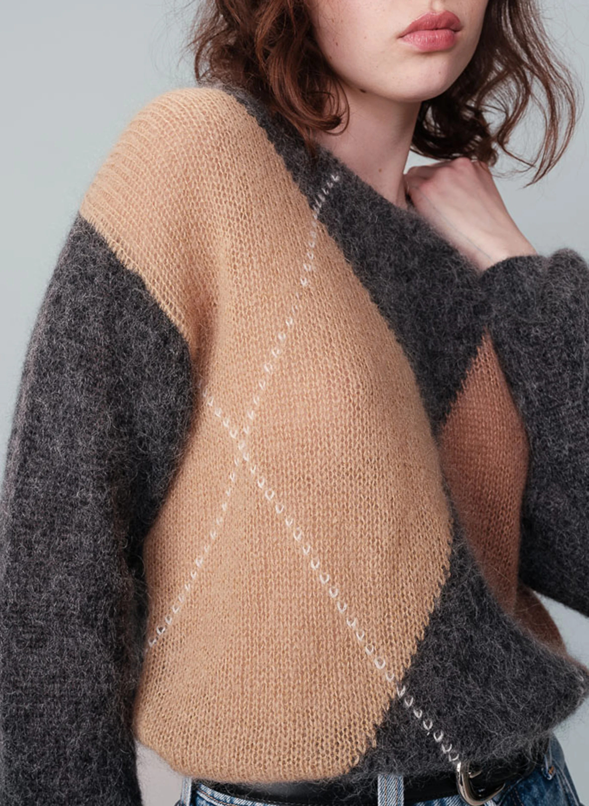 NANSE - Pull col rond droit en jacquard imprimé | Argent