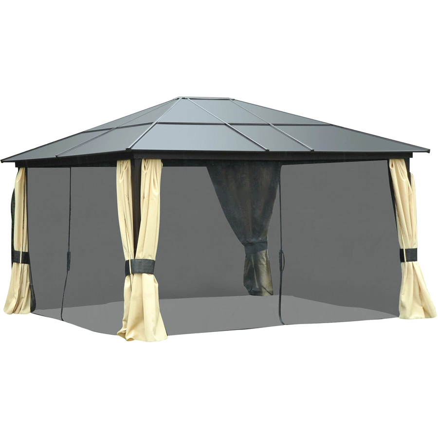 Outsunny Luxus Pavillon mit lichtdurchlässigem Dach braun, schwarz, beige