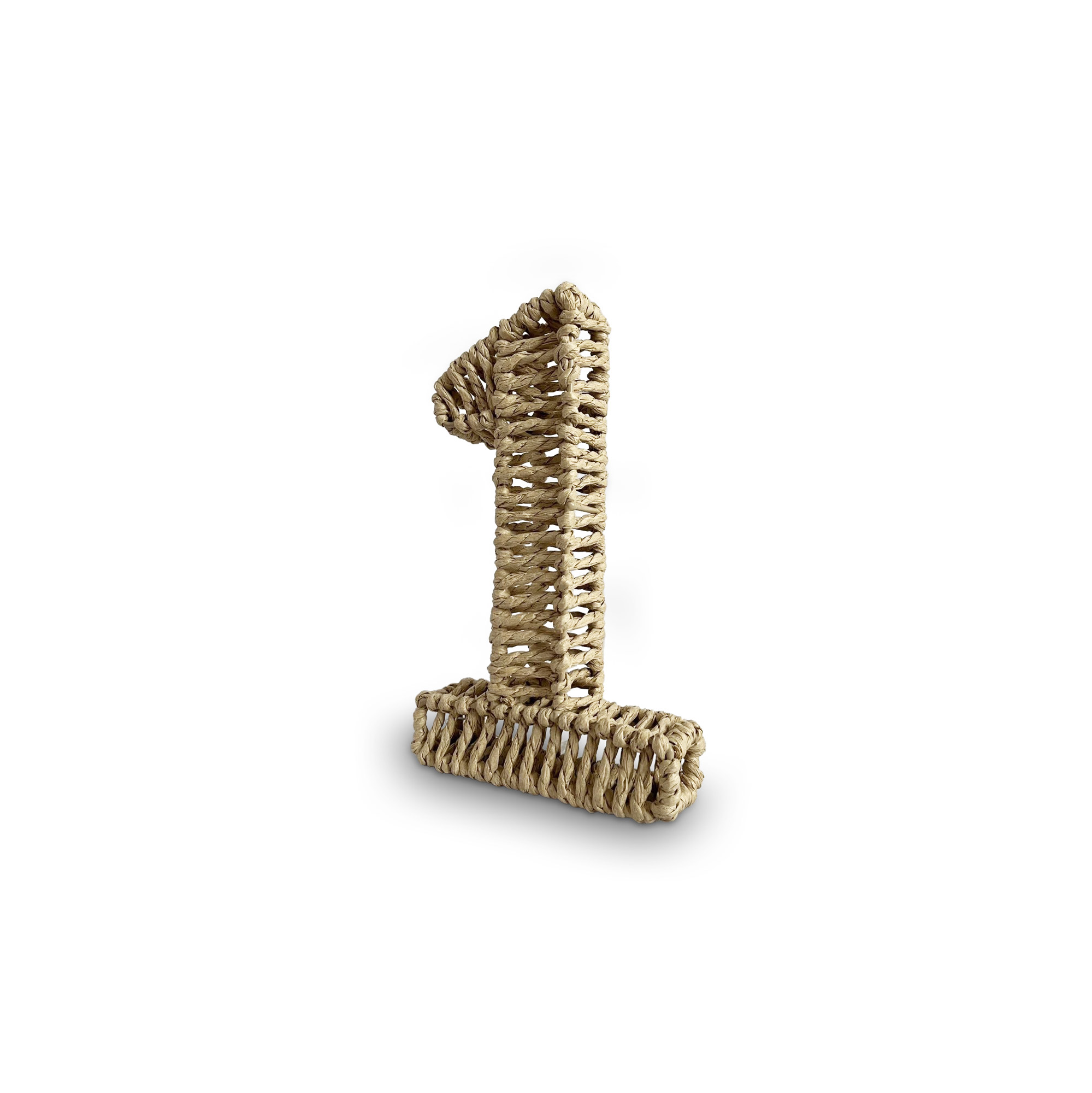 Zahl '1' aus Papiergeflecht, braun, H 20,5 cm, B 12,5 cm, L 3,5 cm von fischer's lagerhaus