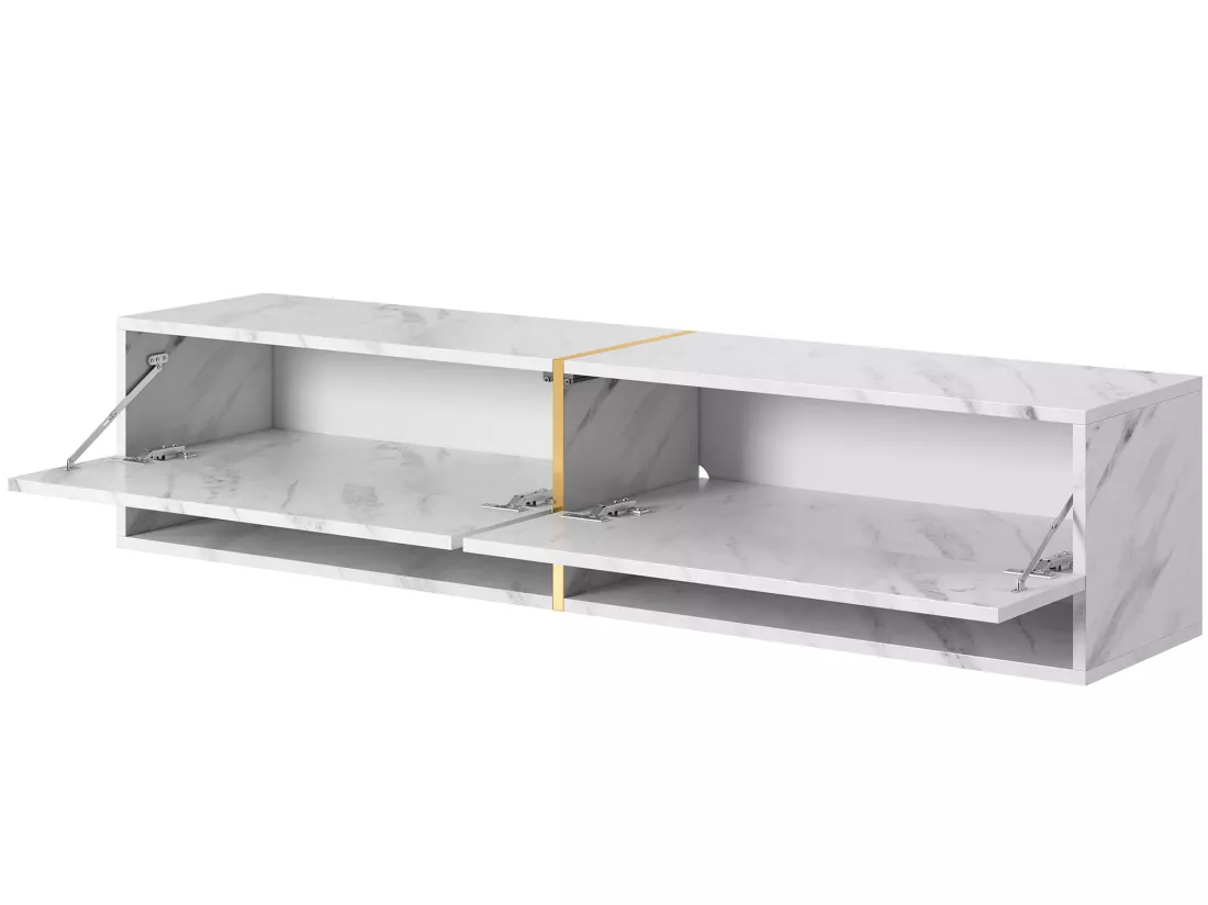 Meuble tv 140 cm -marbre blanc avec insert d'or - MIRRGO