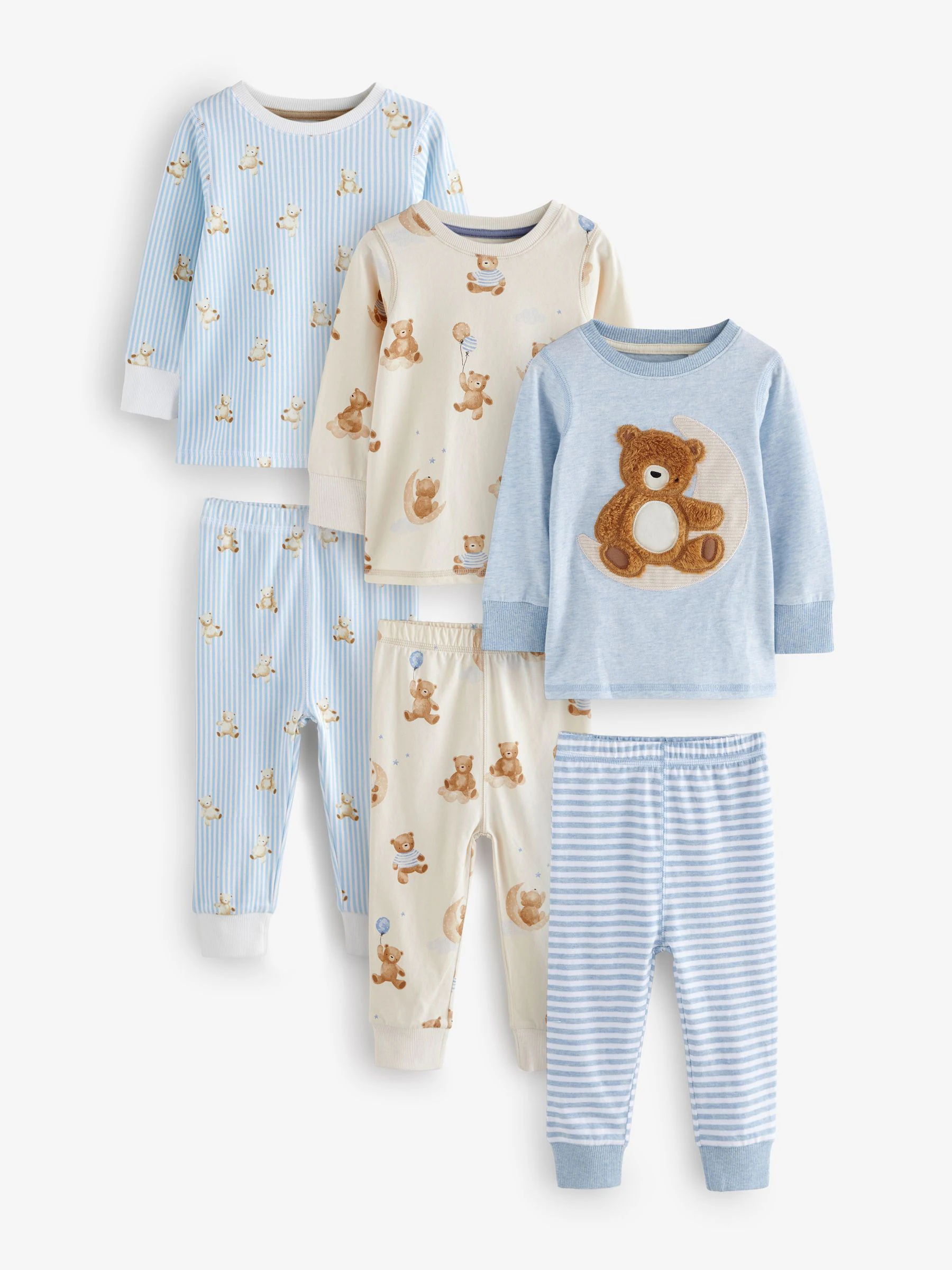 Blauw/Ecru Baby beer - Verpakking van 3 knusse pyjama's (9mnd-6jr)