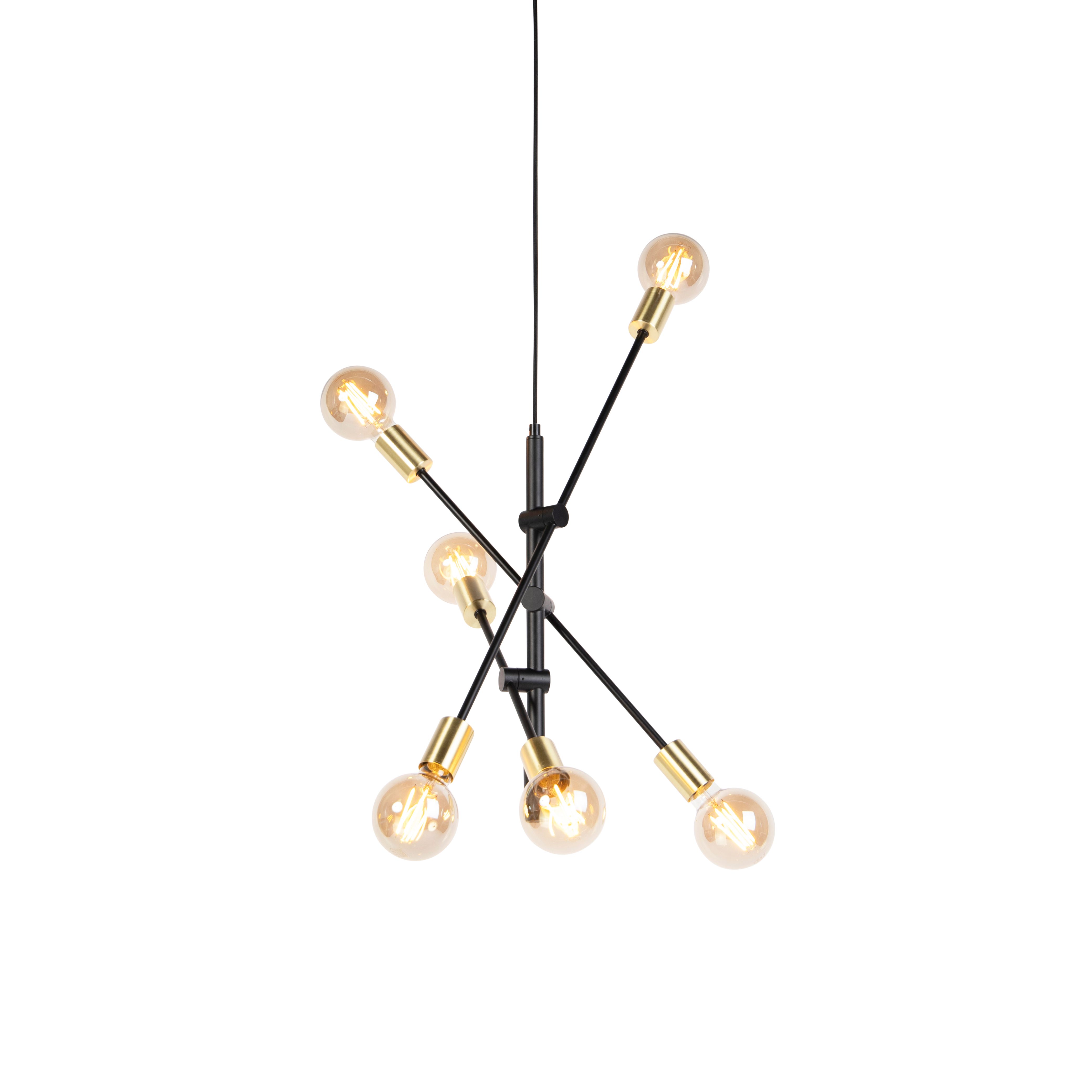 Industriële hanglamp zwart en goud 78 cm 6-lichts - Sydney