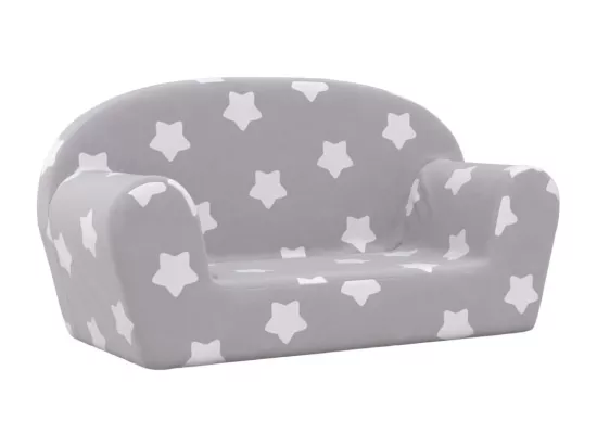 Canapé enfants 2 places gris clair avec étoiles peluche douce
