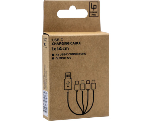 LUMAK PRO USB Type-C oplaadkabel 4in1 1.5V zwart 18,5cm