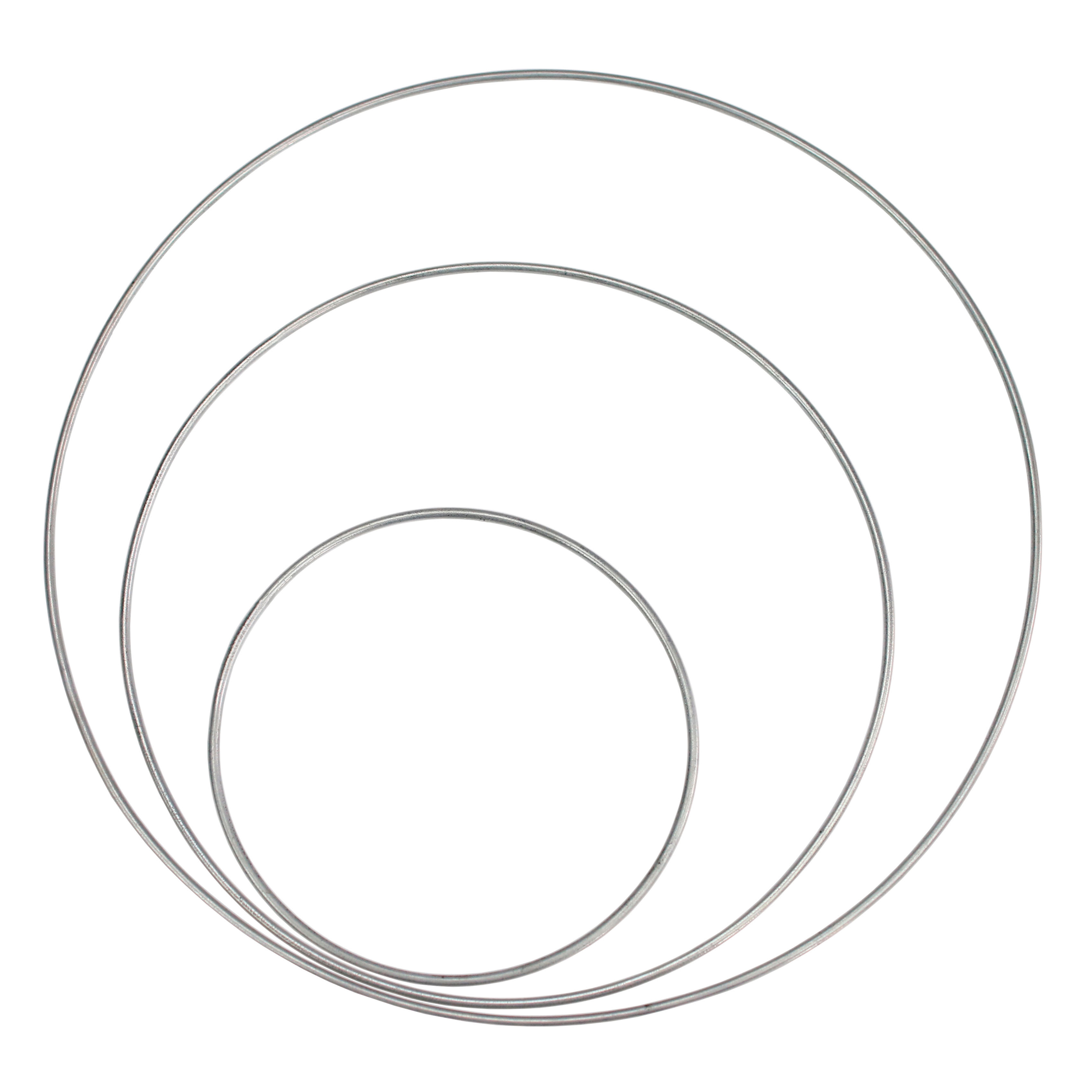 Lot de 3 anneaux en métal argentés D 10cm, 15cm et 20cm
