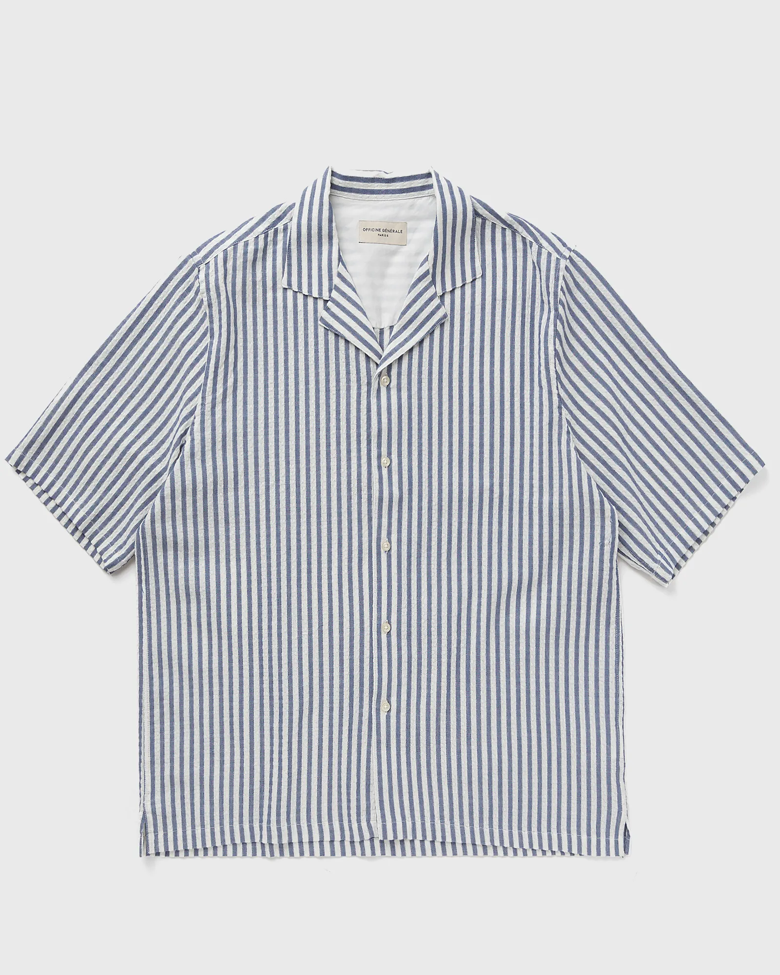 Officine Générale EREN SS TEXTURED COTTON STRIPE SHIRT