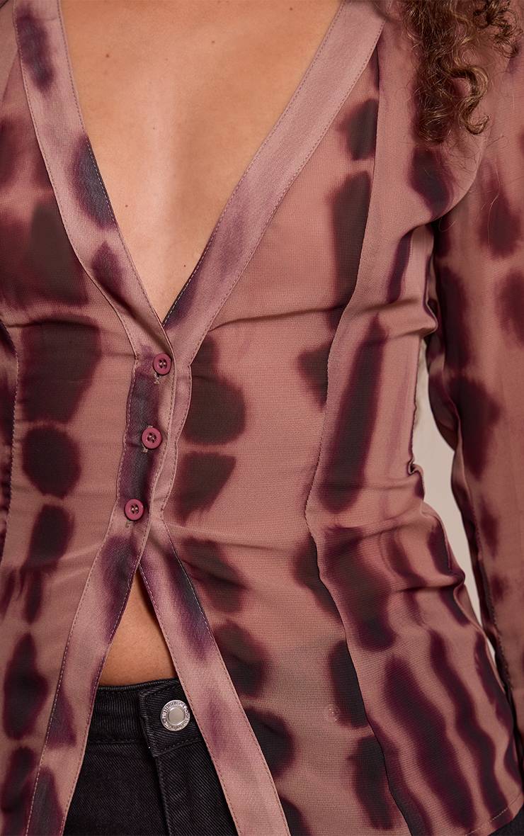 Taupe Chemisier Tall En Mesh Avec Boutonnage Devant