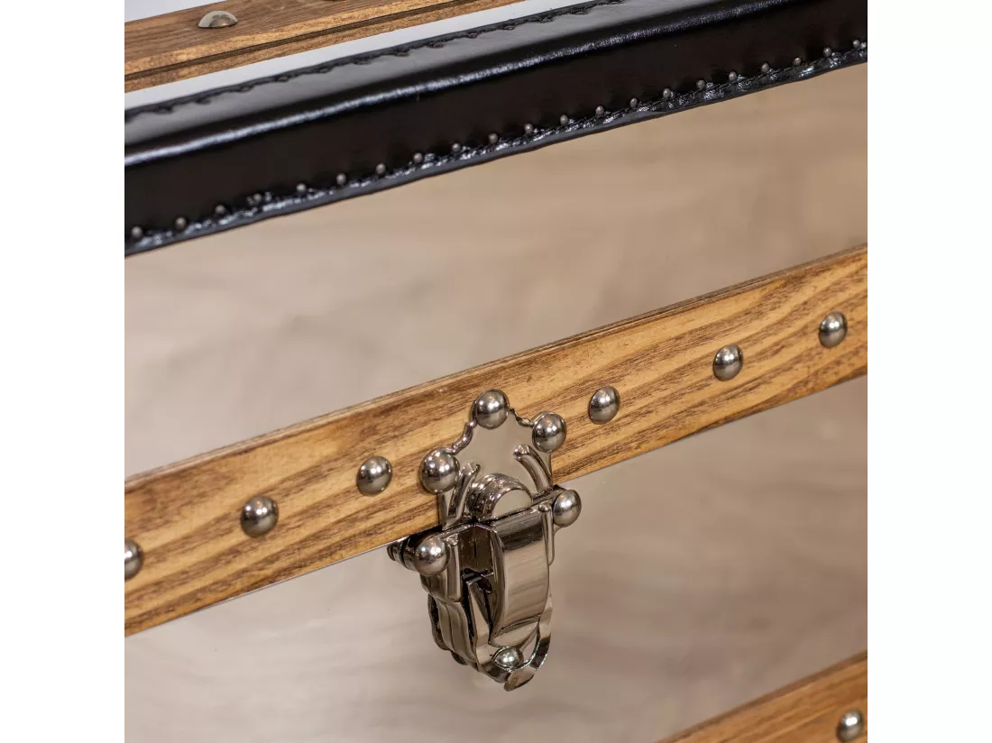 Now's Home - Commode Coffre - 1coffre -2 Tiroirs- Acier & Cuir 140x39x50cm Iliade
