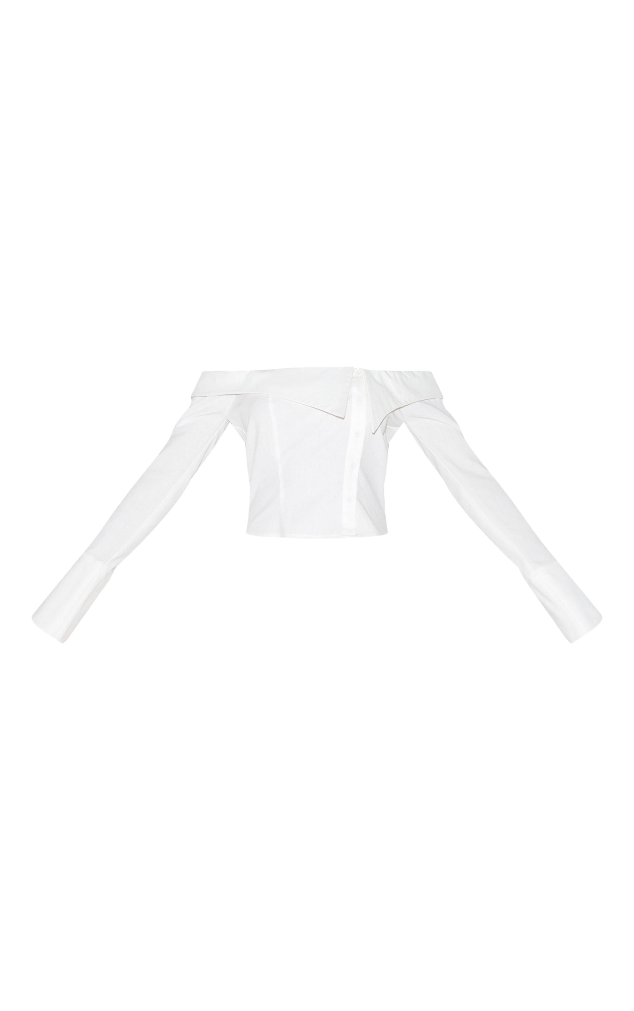 Blanc Chemise Bardot Boutonnée En Mélange De Lin