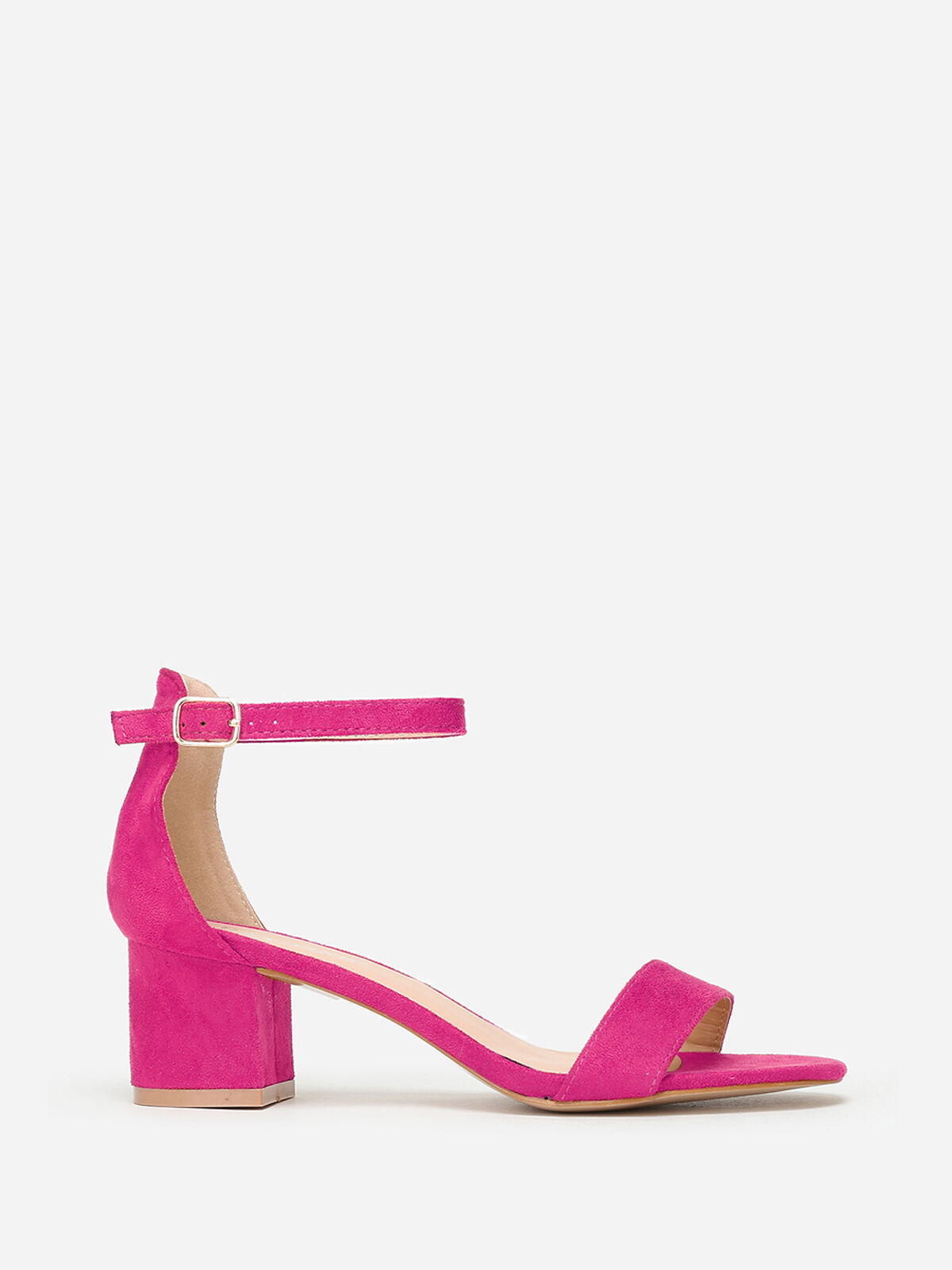 Sandales en suédine à petit talon- Fuchsia