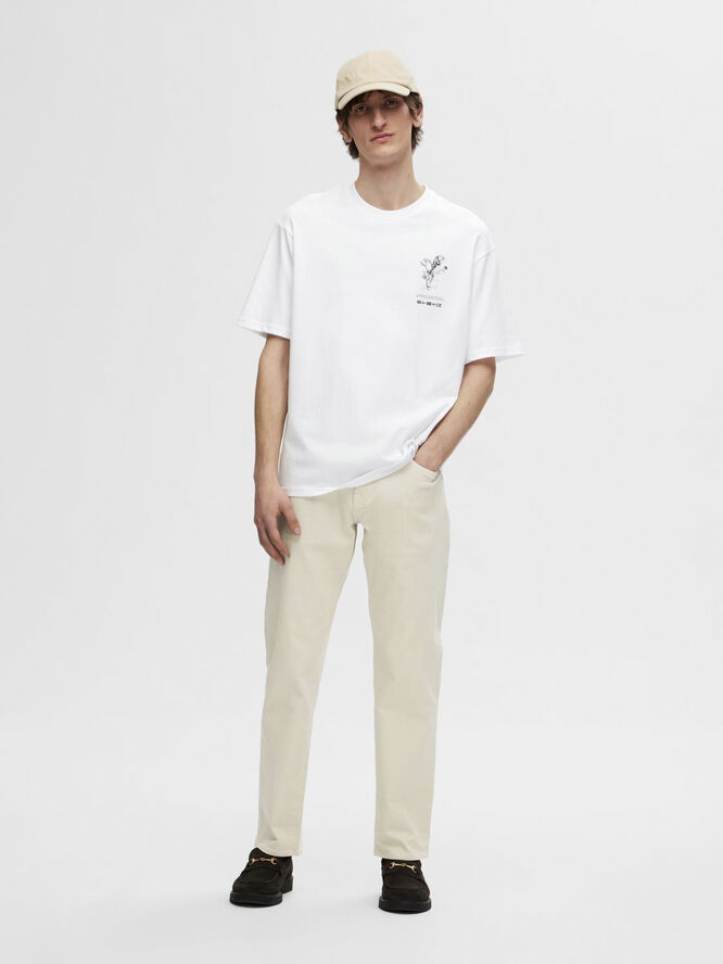 Selected Homme SLHLOOSEALP PRINT SS O-NECK TEE Hvid