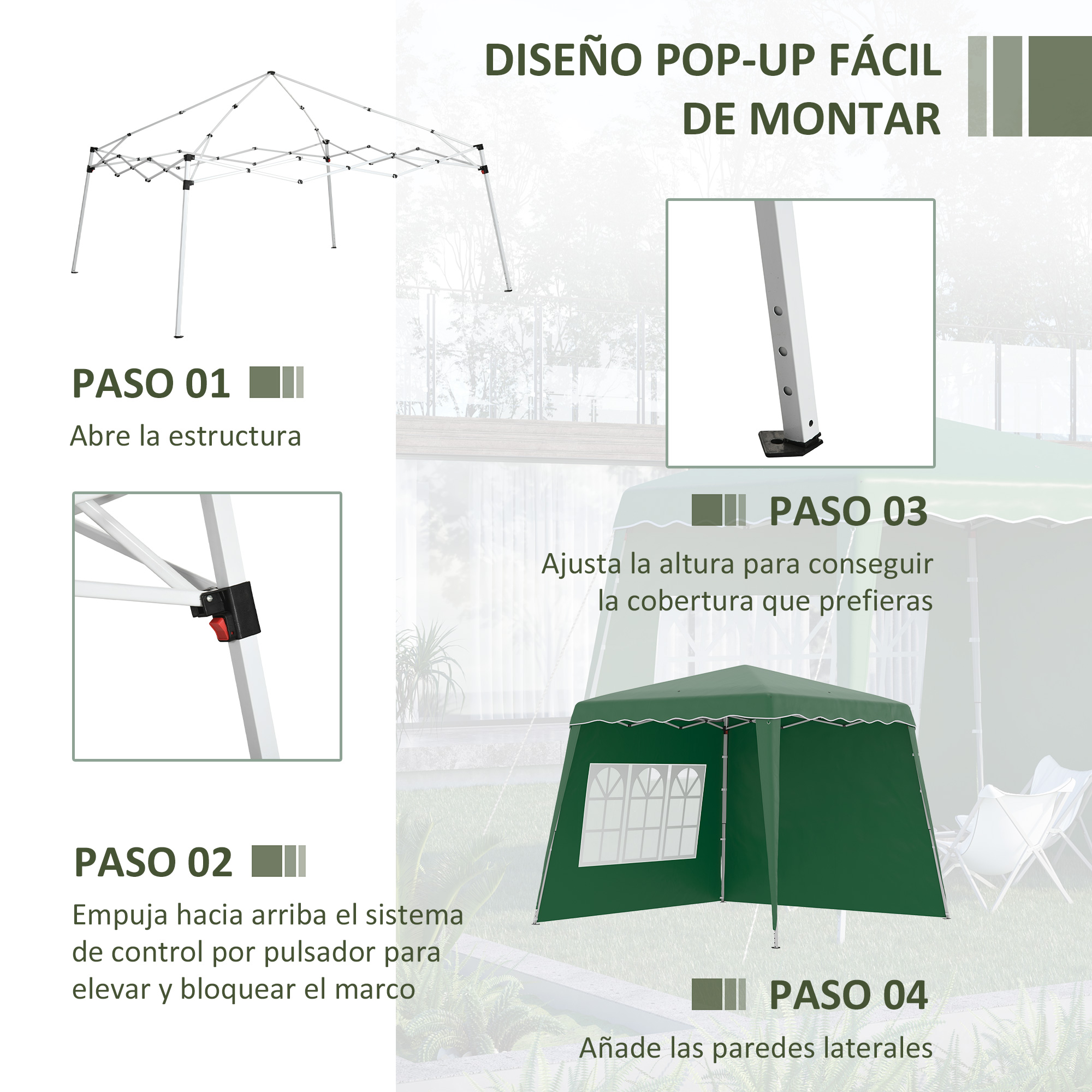 Tenda dobrável Outsunny com 2 paredes laterais