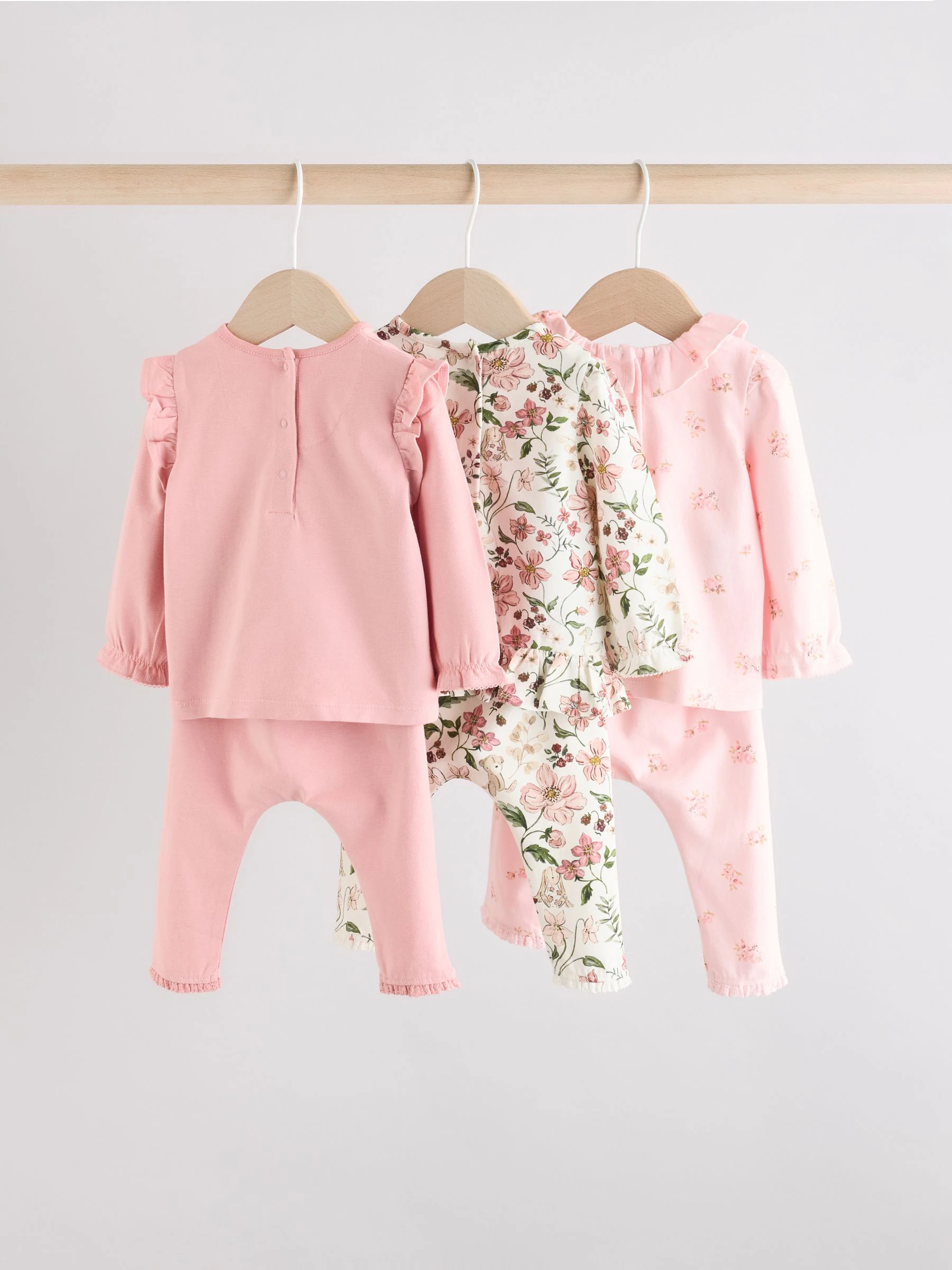 Roze/crème/konijnfiguur - 6 -delige set van top met lange mouwen en leggings (0mnd -3jr)
