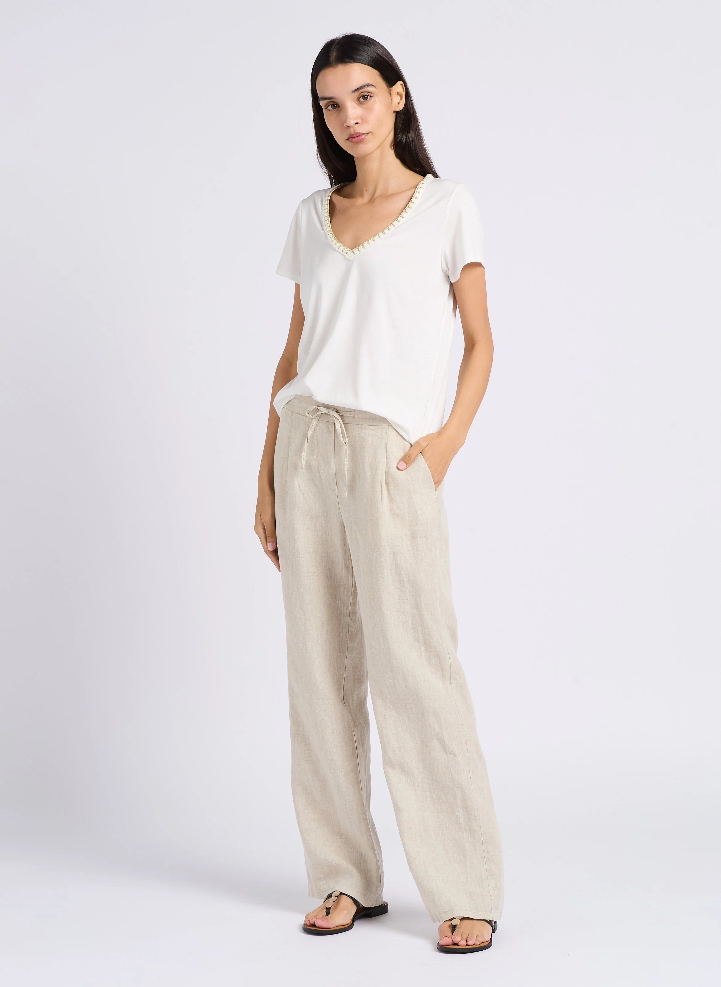 HORELIA - Sandales plates en cuir | Blanc
