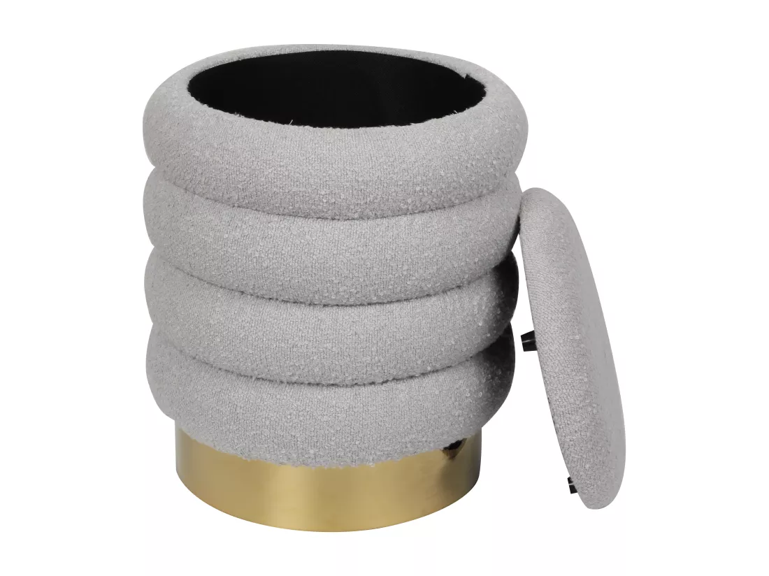 Pouf coffre de rangement en tissu bouclette gris ESDALO