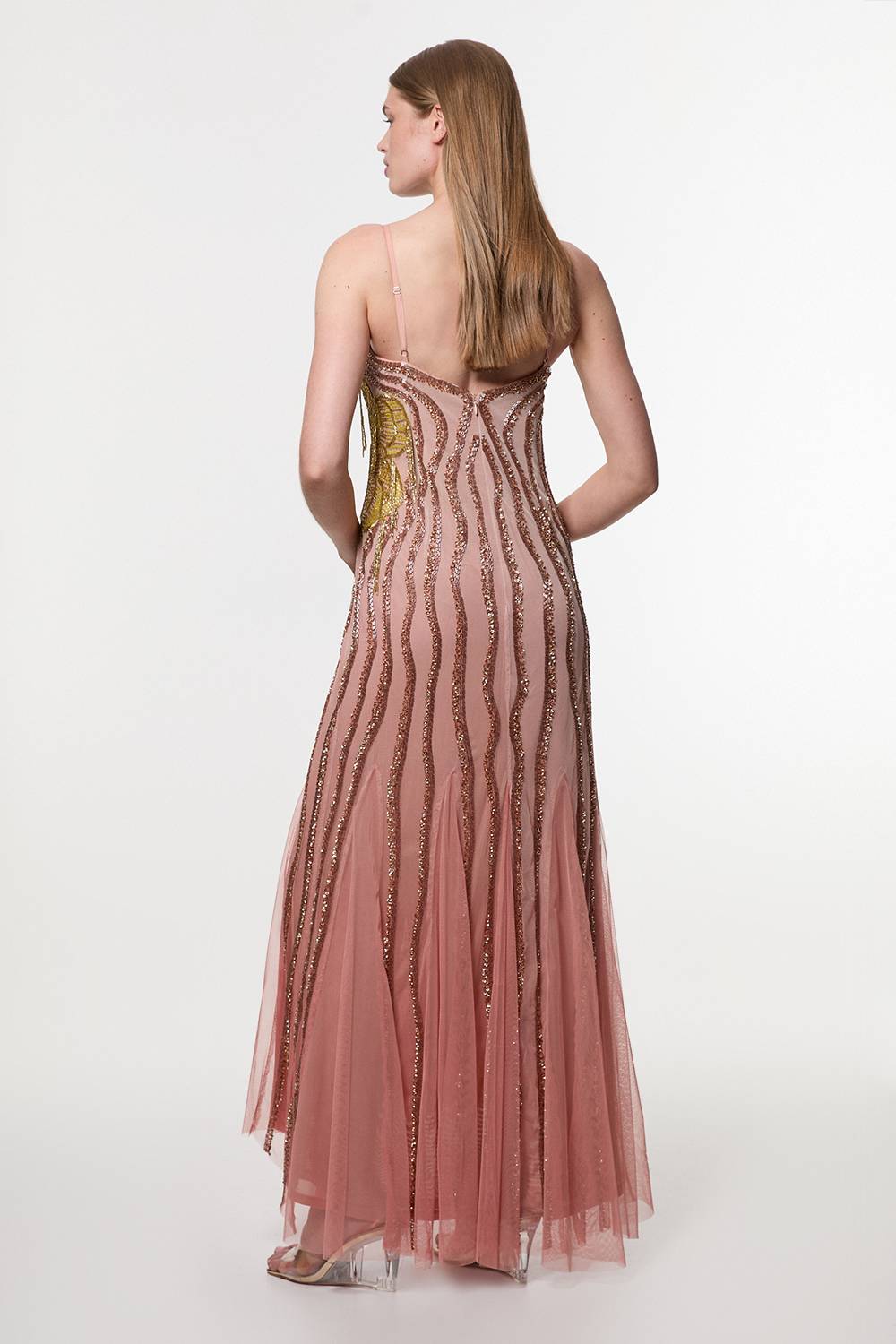 KarenMillen Robe Maxi Tissée Sans Bretelles à Perles Ombrées Digital Ophelia