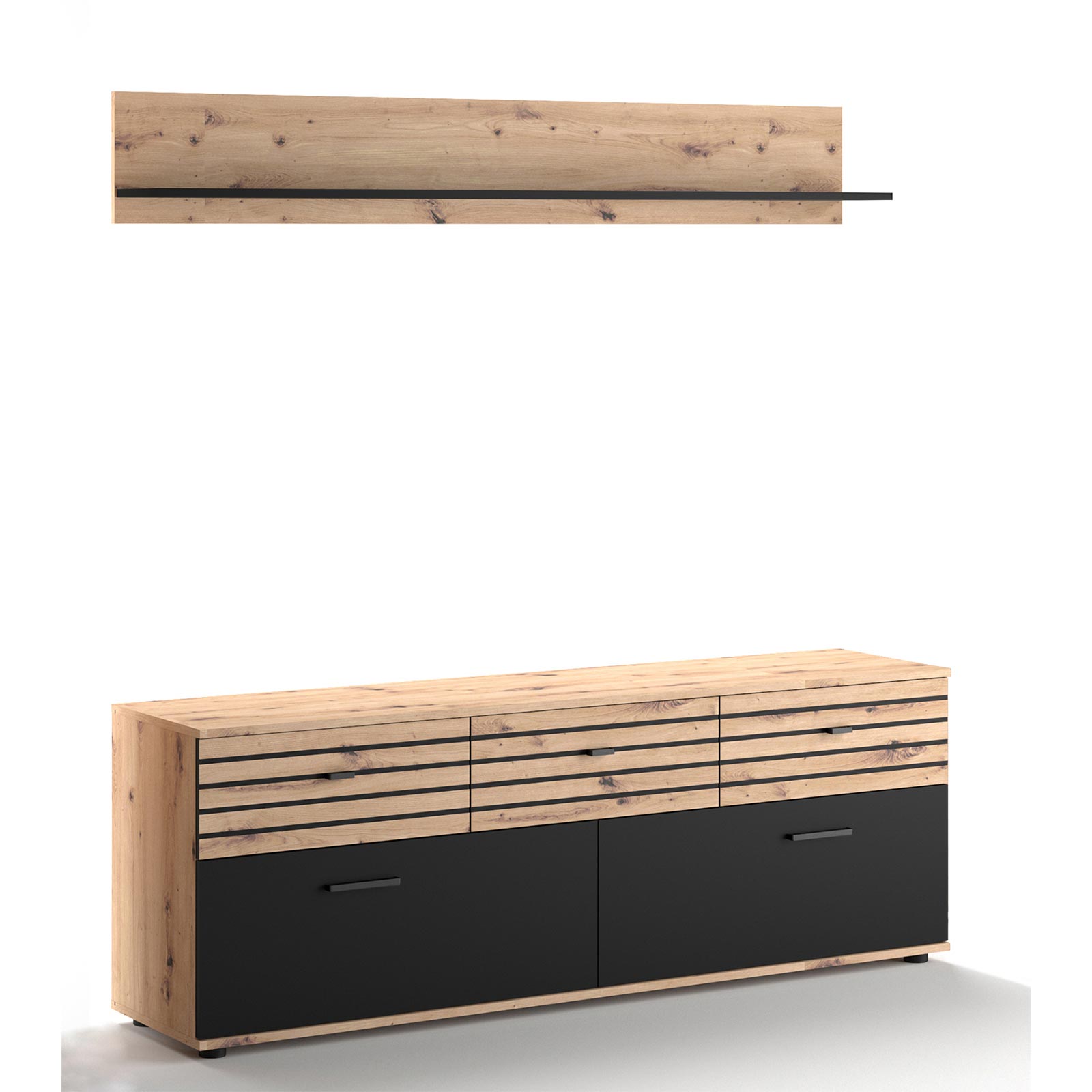 2-teilige Wohnwand SOLEA VG - Artisan Eiche - schwarz - 168 cm