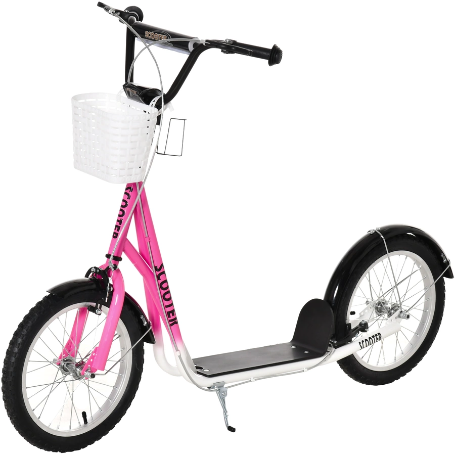 HOMCOM Kinderroller mit Vorderkorb rosa, weiß