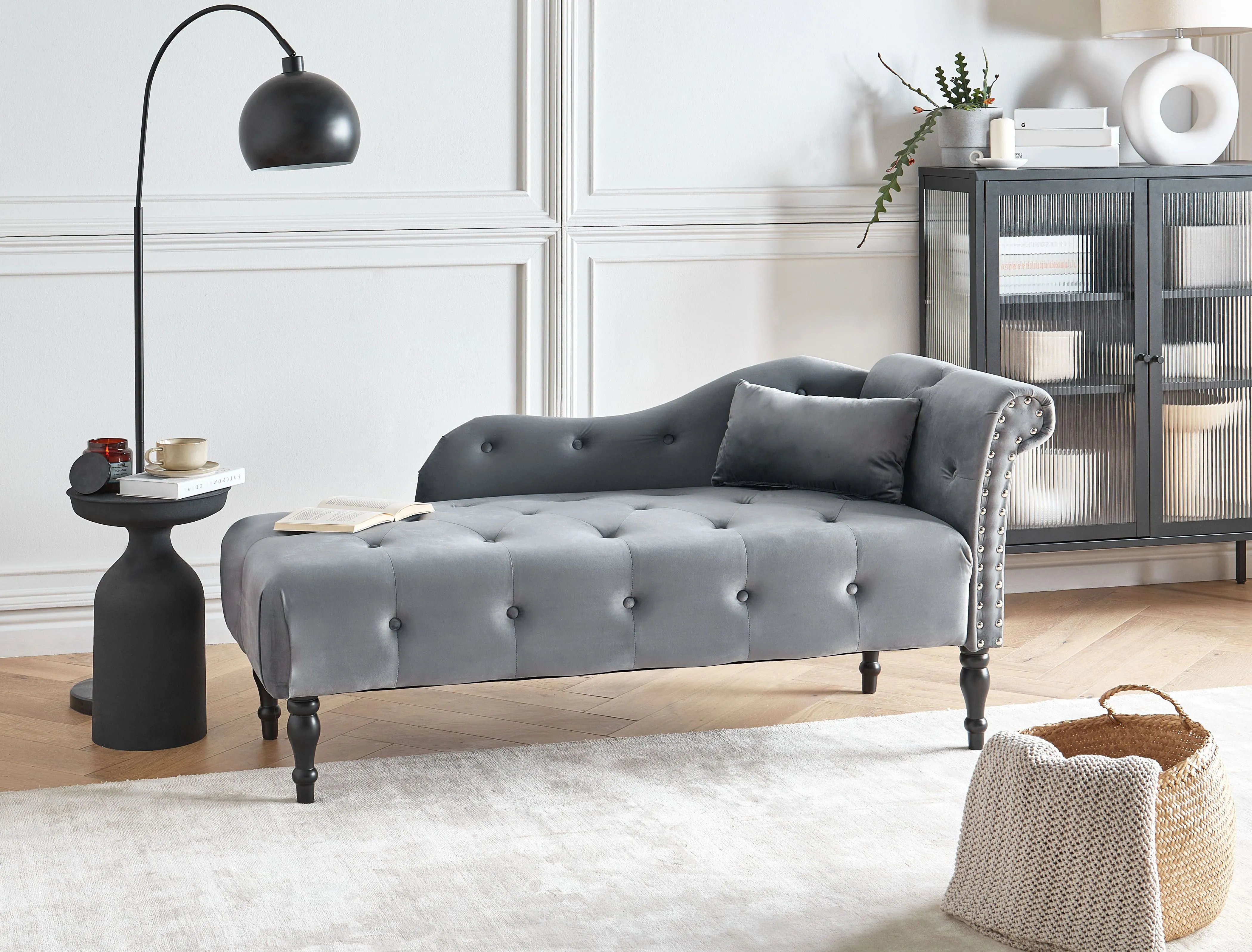 Rechtszijdige chaise longue IVRY Fluweel Grijs