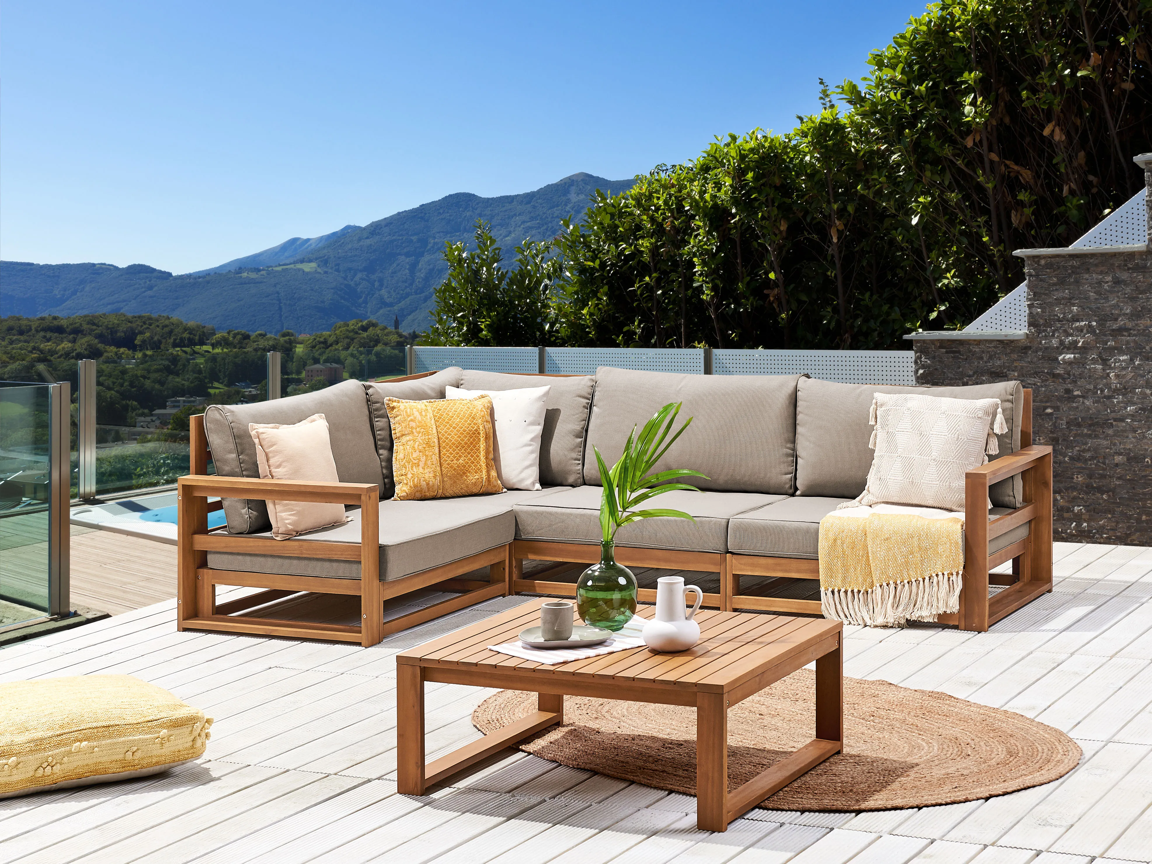 Tuin hoekloungeset met tafel 4-zits TIMOR rechtszijdig modulair Gecertificeerd acaciahout Lichtbruin