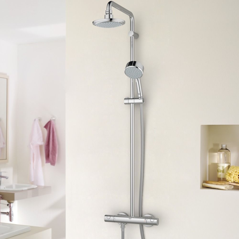 Grohe Tempesta Cosmopolitan douchesysteem m. douchekraan thermostatisch m. aquadimmer m. Euphoria Cosmo hoofddouche 160mm Rain m. New Temp. Cosmo II handd chroom