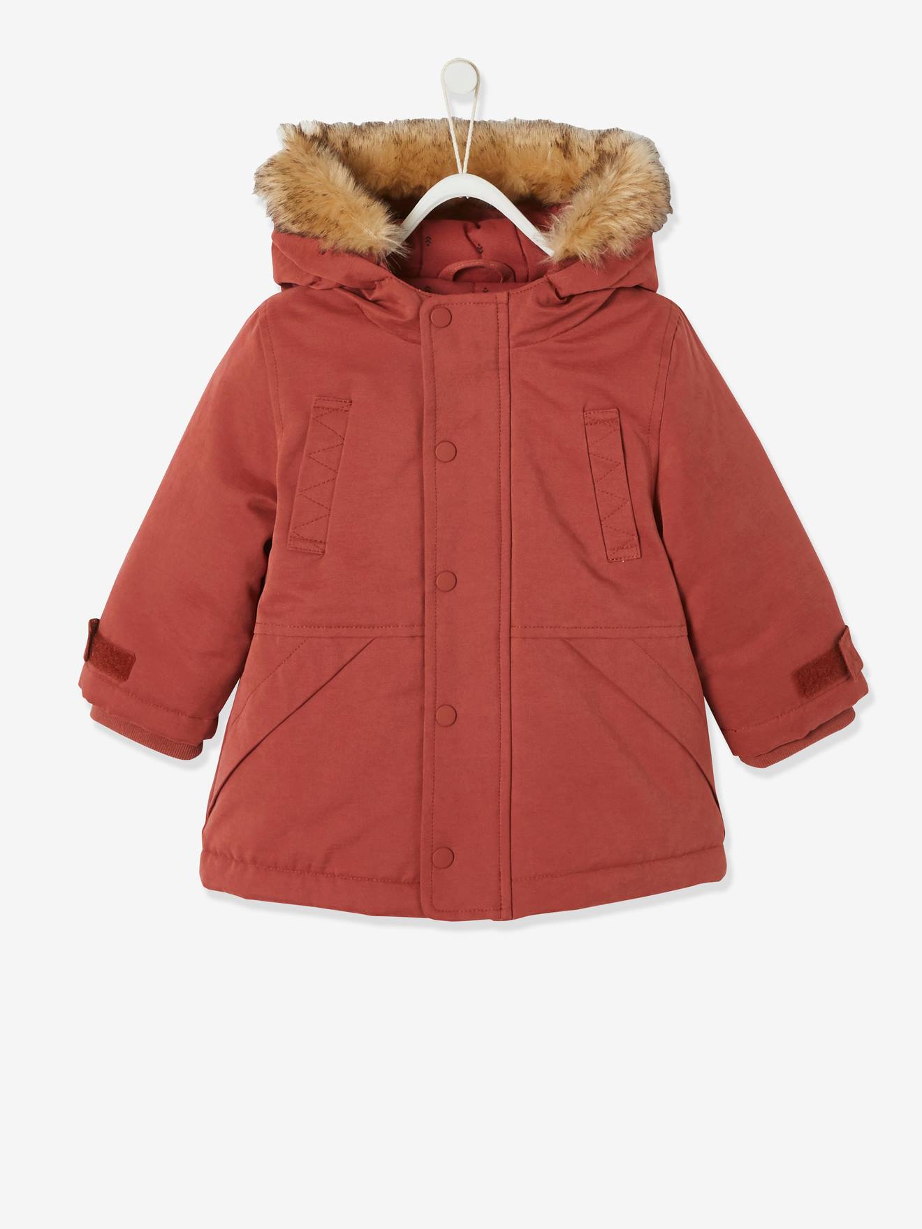 Parka com capuz para bebê menina, lisa, tamanho médio, vermelha