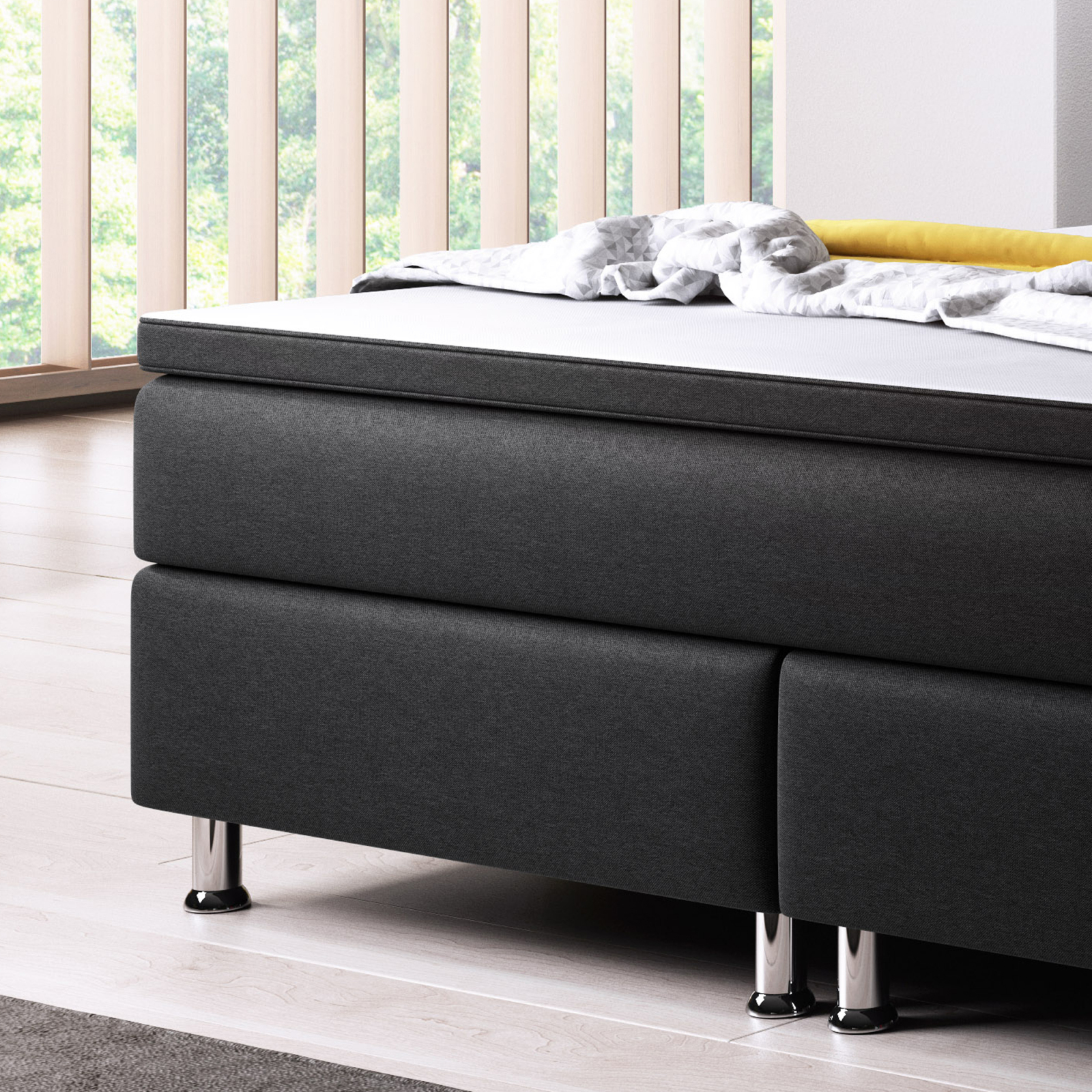 Boxspringbett - schwarz - Webstoff - 180x200 cm