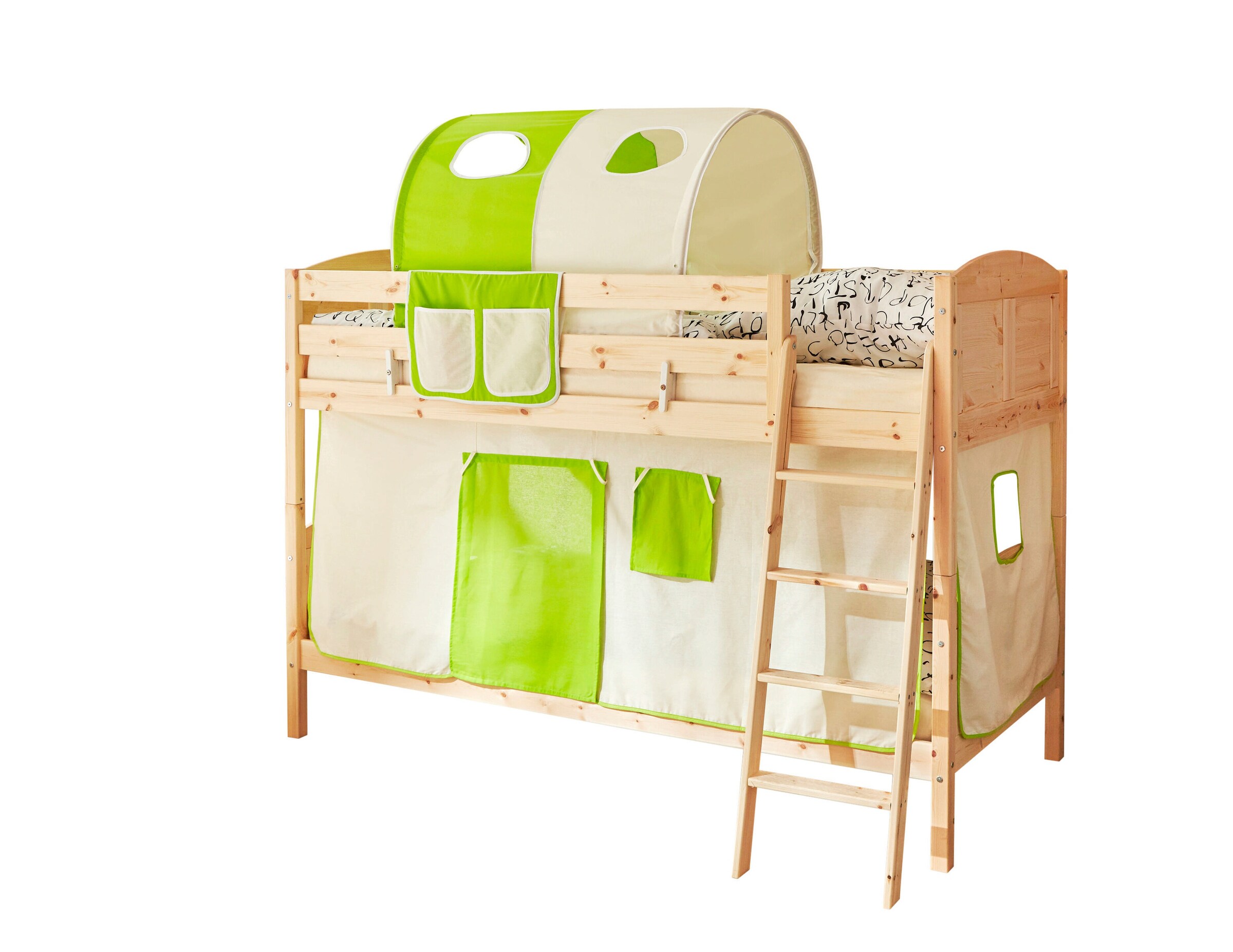 Ticaa Etagenbett Erni Country Kiefer Natur Beige-Grün