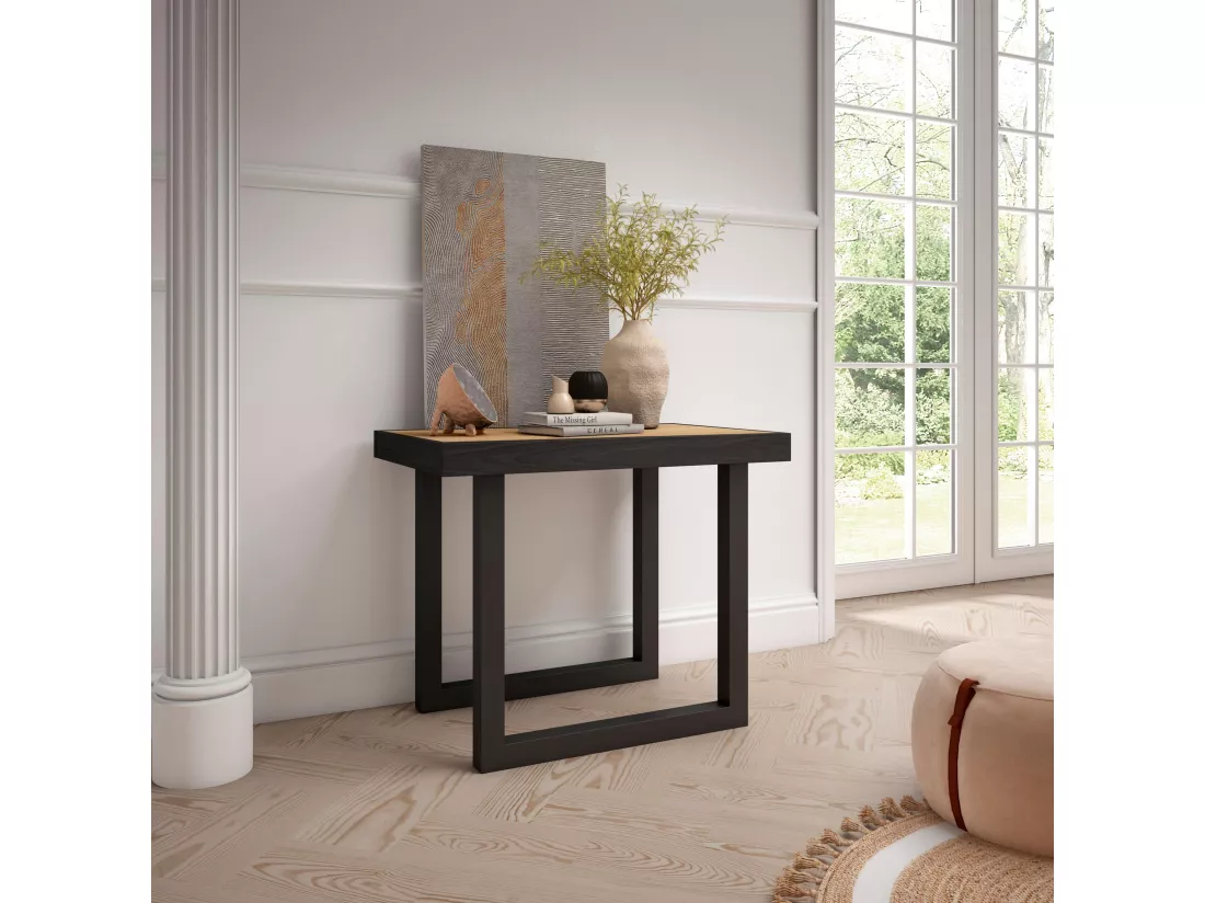 Table console extensible, 140, Pour 6 personnes, Pieds bois massif