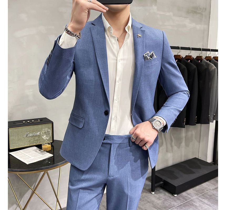 Deepwood - Set: Effen blazer met één knoop + Hoge taille rechte broek