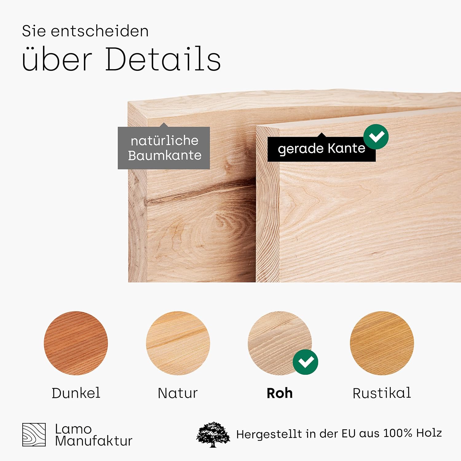 LAMO Manufaktur Tischplatte Wohnzimmertisch Schreibtischplatte Arbeitsplatte Massivholz 100x40 cm, Roh, LHG-01-A-001-104