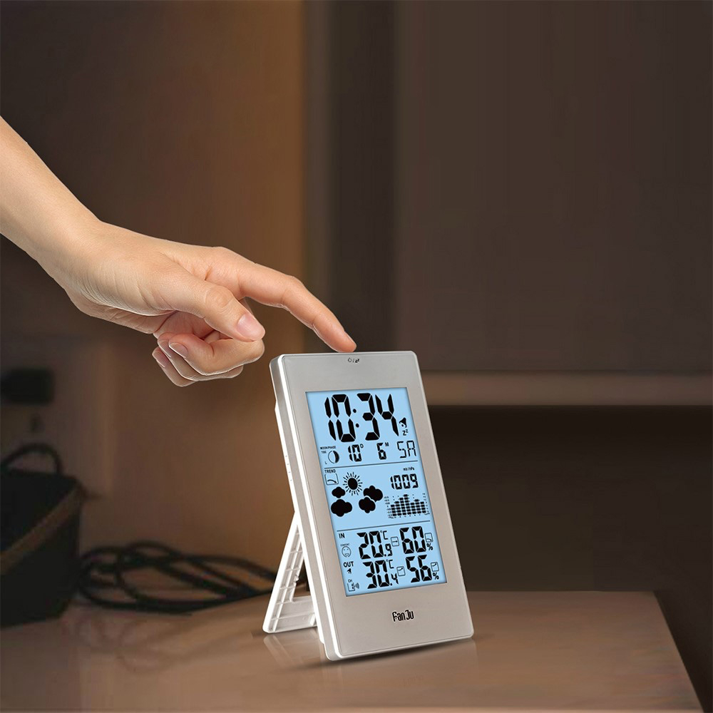 (2-tlg. Set) Wireless Wetterstation Digital Thermometer mit Hintergrundbeleuchtung und Hygrometer / Aussensensor (Batteriebetrieben) - Weiss