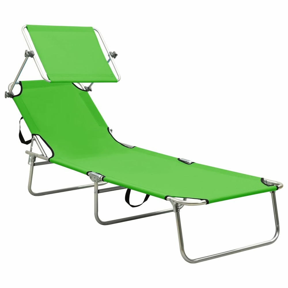 Transat chaise longue bain de soleil lit de jardin terrasse meuble d'extérieur pliable avec auvent acier vert pomme 02_001281