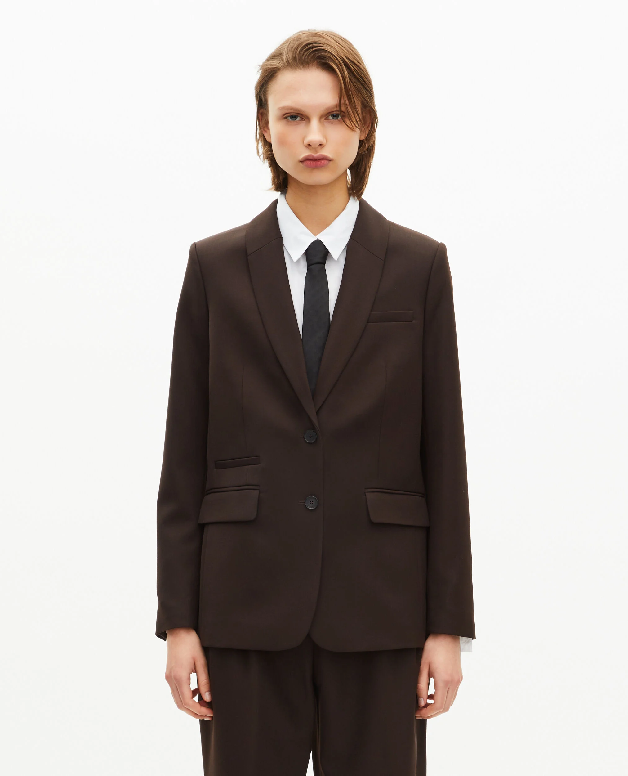 Veste tailleur en laine mélangée marron