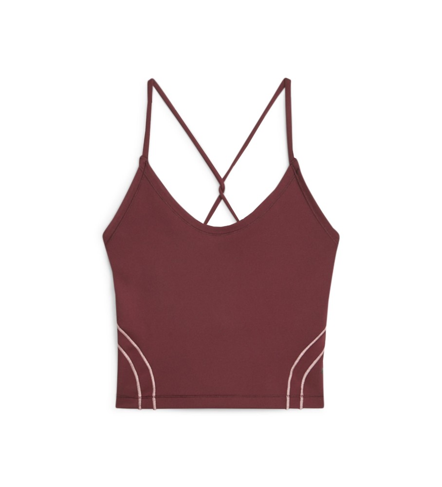 Camiseta curta de treino Puma Studio Ultrabare, cor bordô