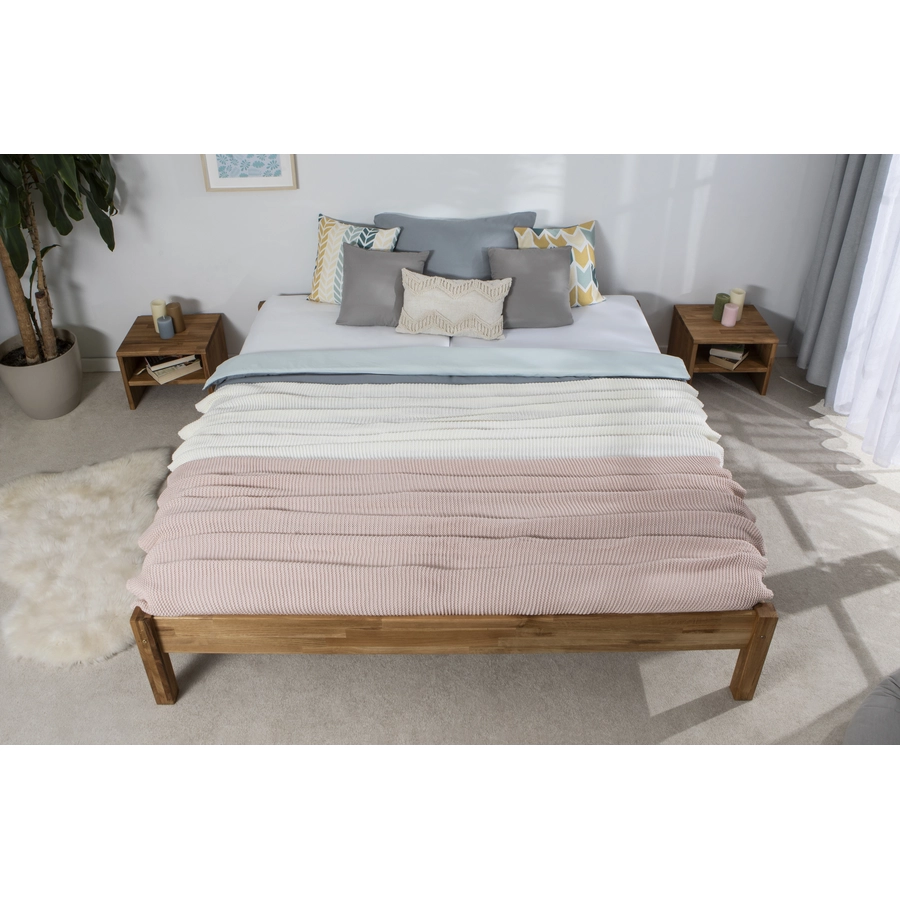 TICAA Einzel- und Doppelbett Dora Eiche massiv geölt Braun
