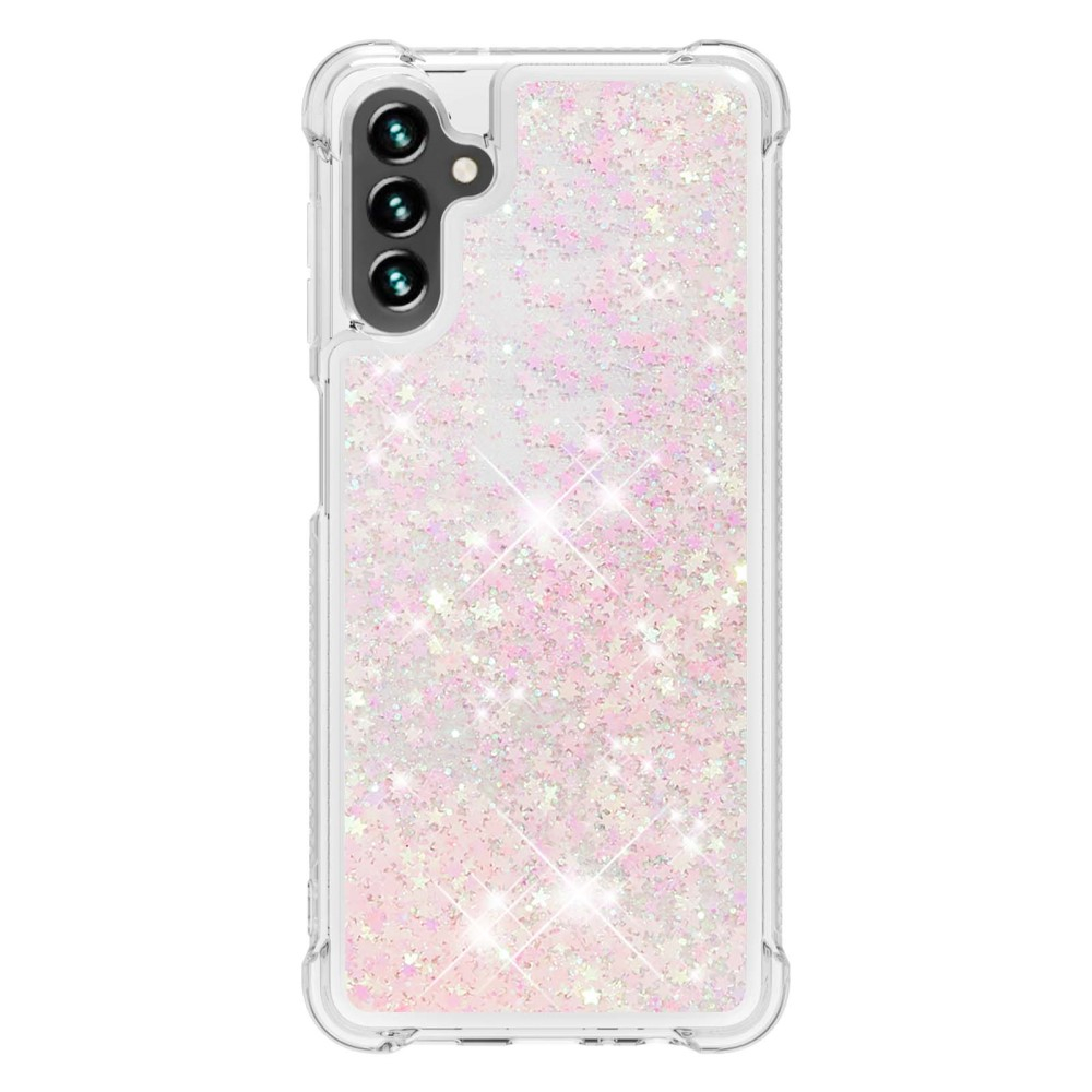 Samsung Galaxy A54 5G Hardcase Hülle mit Air Cushion Fallschutz Liquid Case Glitzer Herzen - Rosa / Transparent