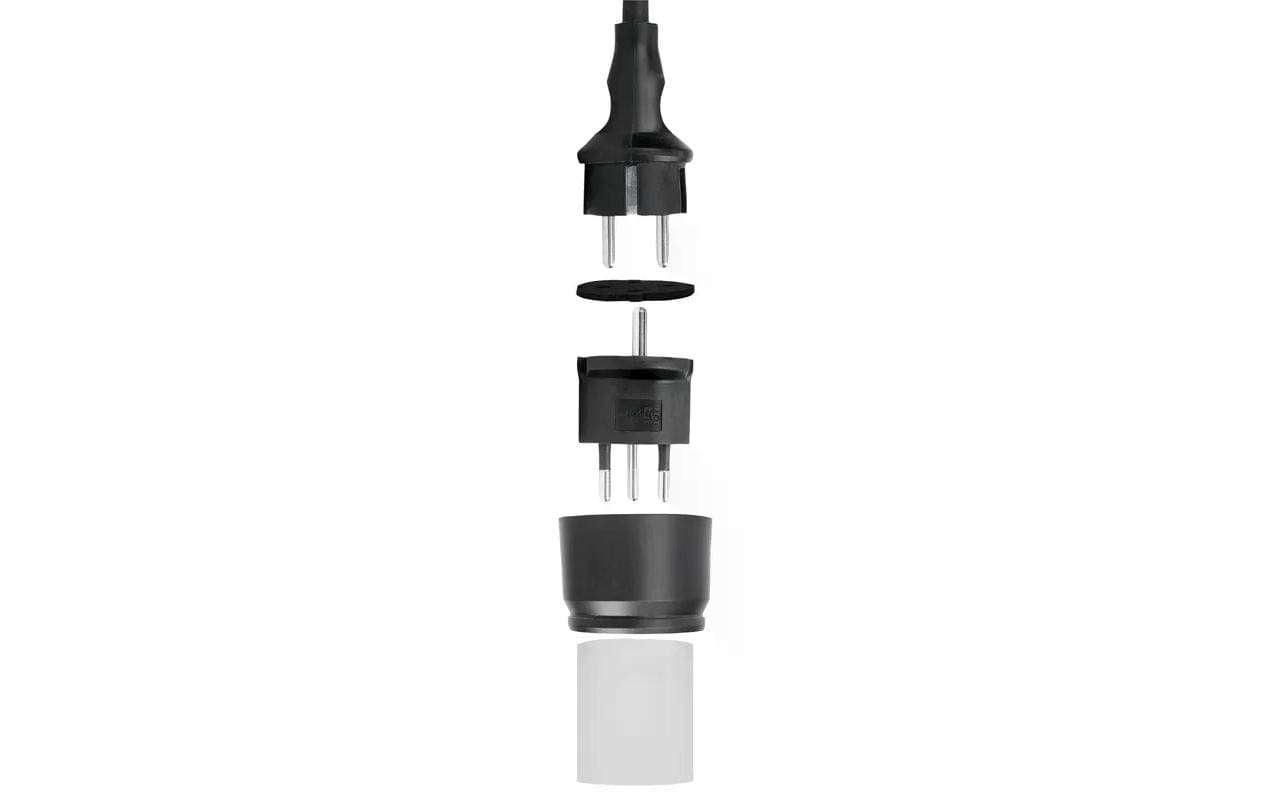 Fixadapter SchuKo Konturenstecker – T12 IP44 mit MoosgummiDeutsch (Schuko CEE7) auf Schweiz (T12) 3 Pol