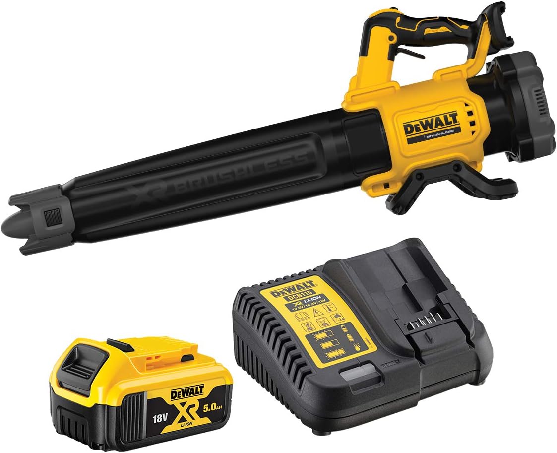 DEWALT Souffleur Brushless XR 18V 5Ah Li-Ion - Souffleur Électrique Portable sans Fil - Volume d'Air 450cfm - Vitesse 200km/h - 3,1 kg DCMBL562N-XJ