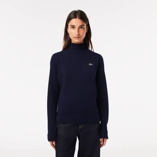 Pull Lacoste femme col montant en laine Pullovers - Bleu - Lacoste - Femme