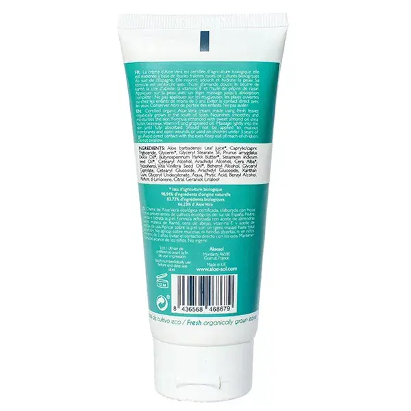 Creme nutritivo para as mãos Aloesol com aloe vera orgânica 100ml