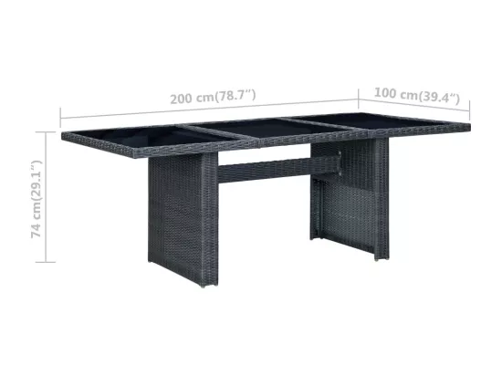 Table de jardin Gris foncé Résine tressée et verre trempé