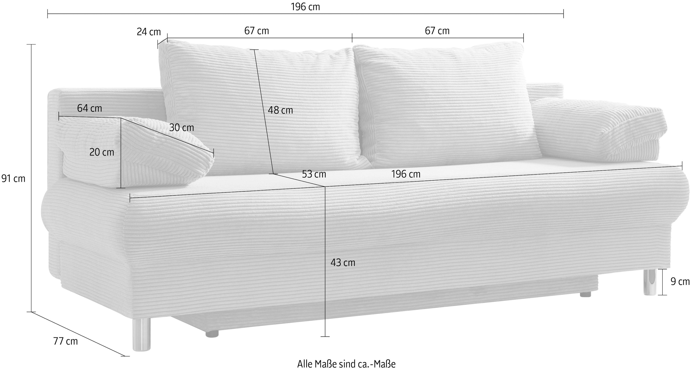 INOSIGN Schlafsofa »Como« 2-Sitzer, Federkern, Breite 196 cm, inkl. Rücken.-und Armlehnenkissen