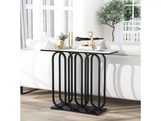 Table console, en faux marbre, design ovale moderne, cadre en métal noir 100 x 30 x 80 cm