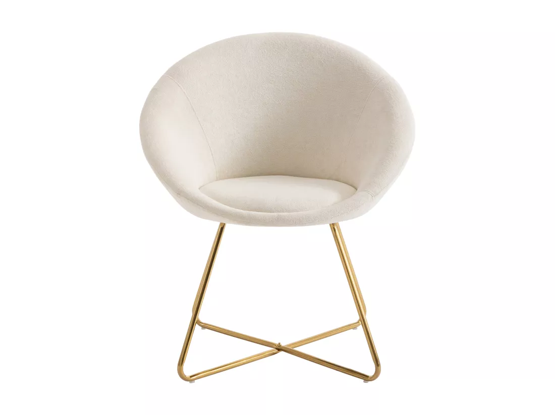 Lot de 2 chaises en tissu bouclette et métal doré - Blanc - BURBAN