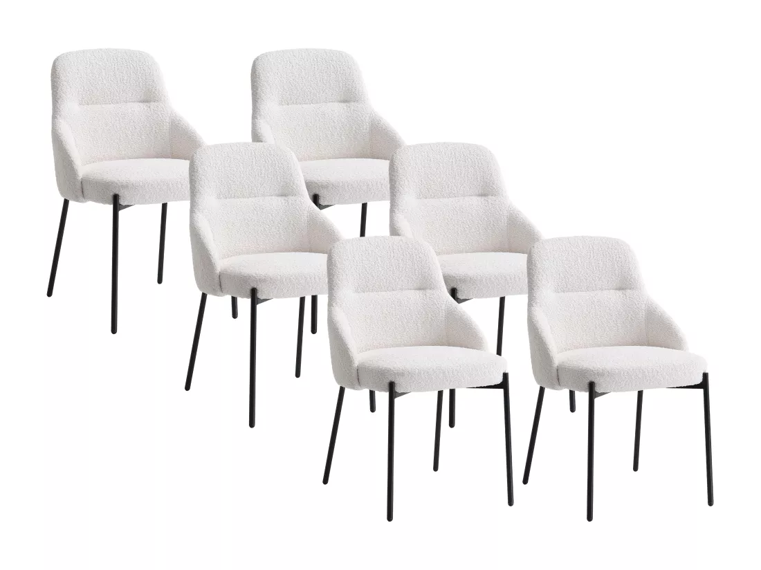 Lot de 6 chaises en tissu bouclette et métal noir - Blanc - LIAMONA