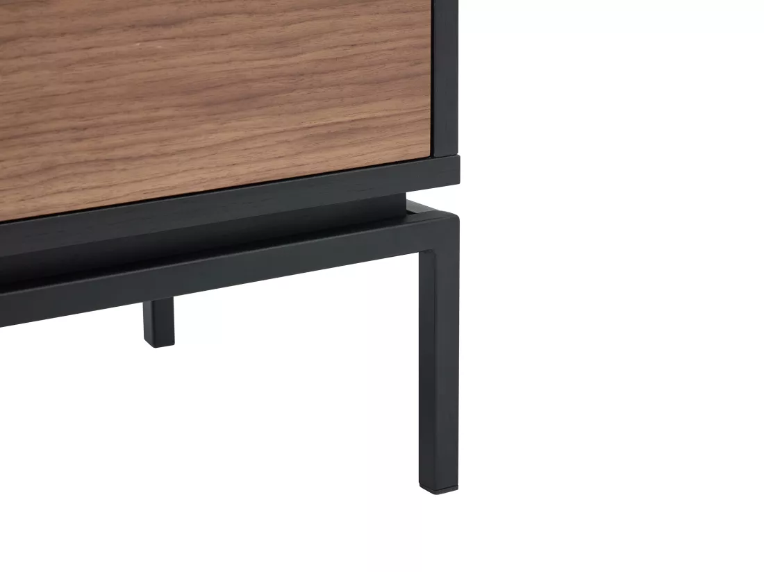 Buffet avec 2 portes et 3 tiroirs placage noyer et métal - Naturel foncé et Noir - ZINORI